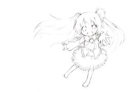  hatsune_miku lineart long_hair looking_at_viewer miki_(mizuki) monochrome open_mouth smile solo vocaloid young 