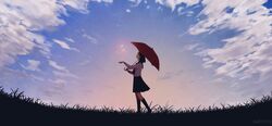  1girl grass mamiya_chiyoko original school_uniform sky umbrella 