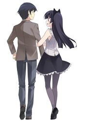  1boy 1girl animal_ears arm_hug black_hair blush cat_ears gokou_ruri kousaka_kyousuke long_hair mole ore_no_imouto_ga_konna_ni_kawaii_wake_ga_nai pantyhose red_eyes rei_(rei's_room) school_uniform short_hair 