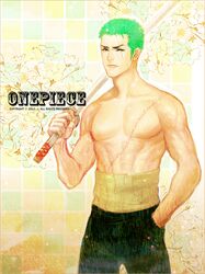  green_hair katana male one_piece onose1213 realistic roronoa_zoro scar shirtless short_hair solo sword weapon 