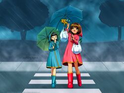  card_captor_sakura daidouji_tomoyo kero kinomoto_sakura rain umbrella 
