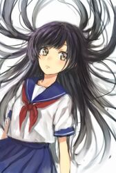  bad_id black_hair blush brown_eyes long_hair midorikawa_you original school_uniform serafuku skirt solo 
