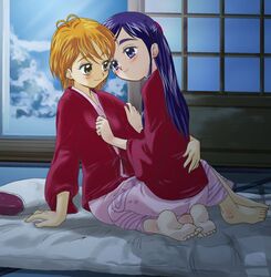  blue_eyes blue_hair brown_eyes brown_hair futari_wa_precure lowres misumi_nagisa multiple_girls precure pretty_cure tsuwabuki-san yukishiro_honoka yuri 