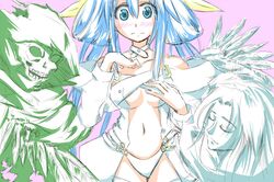  2girls alternate_color asymmetrical_wings bare_shoulders blue_eyes blue_hair blush breasts choker dizzy guilty_gear midriff multiple_girls navel necro undine wings 