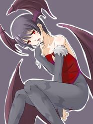  bridal_gauntlets cleavage_cutout demon_girl elbow_gloves flat_chest gloves head_wings lilith_aensland pantyhose purple_hair red_eyes shimotsuki_iko short_hair vampire_(game) wings 
