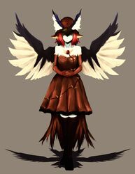  adapted_costume animal_ears bare_shoulders daisukebachi dress elbow_gloves gloves grey_background hands_clasped hat mystia_lorelei no_eyes pale_skin shadow solo touhou wings 