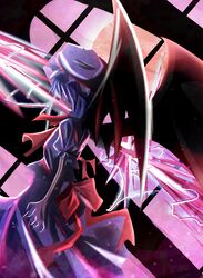  1girl bat_wings blue_hair hat highres kuwachii red_eyes remilia_scarlet short_hair solo touhou wings 
