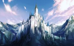  castle cloud clouds highres kzcjimmy mountain no_humans pixiv_fantasia pixiv_fantasia_sword_regalia scenery sky 