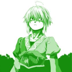 ahoge collarbone long_sleeves male monochrome morichika_rinnosuke sawayaka_samehada short_hair solo touhou 