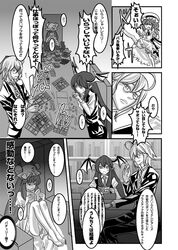  3girls ahoge alternate_costume ascot bloomers book butler check_translation cheken comic crescent demon_wings devil glasses hat head_wings koa_(phrase) koakuma long_hair long_sleeves monochrome morichika_rinnosuke multiple_girls necktie patchouli_knowledge remilia_scarlet short_hair sweatdrop touhou translated translation_request vampire wings wrist_cuffs 