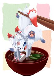  1girl blue_eyes blush chopsticks furry minigirl original tears ukan_muri 