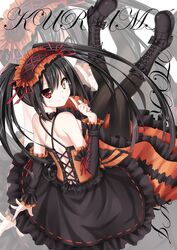  1girl black_hair calendar clock_eyed date_a_live hairband heterochromia highres lolita_hairband long_hair looking_at_viewer sigemi smile solo tokisaki_kurumi twintails zoom_layer 