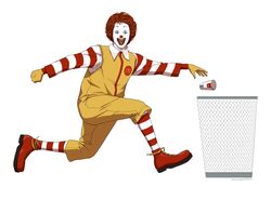  blue_eyes boots clown doubleleaf facepaint gb_(doubleleaf) mcdonald's mcdonald's red_hair redhead ronald_mcdonald socks solo striped striped_socks trash_can trashcan 