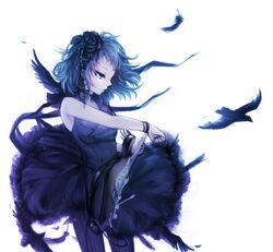  bird electric_guitar feathers flower guitar gumi hair_flower hair_ornament instrument monochrome ohagi_(ymnky) pantyhose short_hair simple_background skirt solo vertical-striped_legwear vertical_stripes vocaloid 