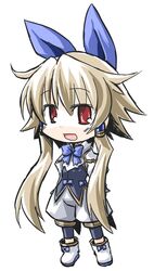  brown_hair chibi kugelschreiber leggings long_hair meryl_star open_mouth red_eyes shinrabanshou simple_background smile solo white_background 