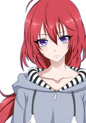  1girl antenna_hair bust collarbone highres hoodie kakumeiki_valvrave redhead renboukouji_akira simple_background solo violet_eyes white_background 