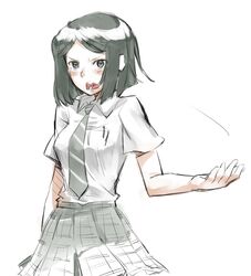  black_hair blush_stickers bob_cut breasts fate/zero fate_(series) gebyy-terar genderswap grey_eyes jewelry necklace plaid plaid_skirt pleated_skirt school_uniform short_sleeves skirt solo waver_velvet 