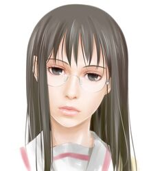  black_eyes black_hair bust glasses highres lips long_hair minakami_mai nichijou realistic shoumaru_(gadget_box) solo 