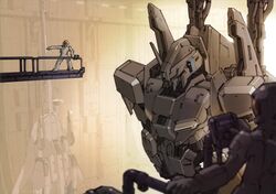  gundam_sentinel hangar helmet highres mecha pilot_suit zeta_plus 
