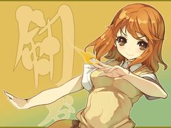  akaga_hirotaka brown_eyes brown_hair gabopan mahjong mahjong_tile morigaki_yuuka saki saki_achiga-hen short_hair solo sweater_vest 