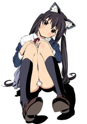  animal_ears black_hair blush brown_eyes cat_ears head_tilt k-on! long_hair nakano_azusa panties school_uniform skirt solo suzuki24 twintails underwear upskirt white_panties 