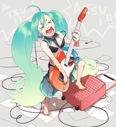  >_< aqua_hair bag guitar hatsune_miku headphones instrument long_hair mu_tation necktie skirt torn_clothes underwear vocaloid 