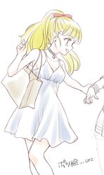  bag blonde_hair bow hair_bow jenny_dolittle long_hair looking_back miniskirt_pirates one-piece_swimsuit solo swimsuit takeuchi_aya 