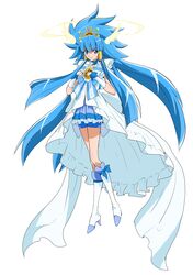  aoki_reika big_hair bike_shorts blue_eyes blue_hair boots bow cure_beauty dress frills hair_tubes head_wings high_heels highres long_hair nukosan. nukosann precure pretty_cure princess_form_(smile_precure!) shoes shorts_under_skirt skirt smile_precure! solo 