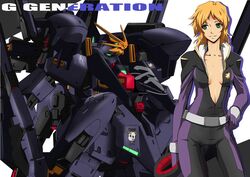  blonde_hair character_request ellis_claude green_eyes gundam gundam_tr-1_hyzenthlay-rah helmet mecha miyabi_(miura105) pilot_suit sd_gundam sd_gundam_g-generation unzipped 