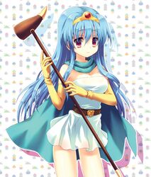  blue_hair cape circlet dragon_quest dragon_quest_iii elbow_gloves gloves long_hair narinn red_eyes sage_(dq3) skirt slime_(dragon_quest) staff 