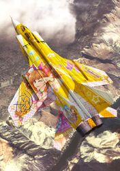  airplane cloud clouds fighter_jet flying from_above hair_ornament idolmaster idolmaster_cinderella_girls itasha jet mig-31 moroboshi_kirari photo_background realistic star_hair_ornament yuukou 