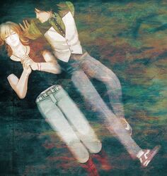  2boys barnaby_brooks_jr belt blonde_hair boots brown_hair jewelry kaburagi_t_kotetsu multiple_boys necklace necktie sleeping studded_belt sugarrr tiger_&amp;_bunny vest waistcoat 