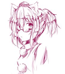  alternate_hairstyle animal_ears bespectacled bust chatamaru_(irori_sabou) glasses inubashiri_momiji monochrome ponytail simple_background solo touhou tyata-maru white_background wolf_ears 
