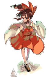  1girl bow brown_eyes brown_hair detached_sleeves hair_bow hair_tubes hakurei_reimu japanese_clothes long_hair miko oekaki pisoshi ponytail solo touhou wide_sleeves 