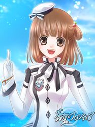  brown_eyes brown_hair gloves happy hat lowres short_hair soukuu_no_frontier yoshino_run 