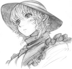  1girl blush frills hat imizu_(nitro_unknown) komeiji_koishi monochrome portrait short_hair sketch solo touhou 