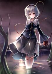  blush breasts brown_eyes eyeball fal_maro hairband heart highres komeiji_satori lake pink_hair see-through short_hair silhouette skirt smile solo third_eye touhou 