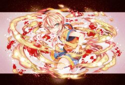  blue_eyes fire flame fusion glasses inazuma_eleven inazuma_eleven_(series) inazuma_eleven_go inazuma_eleven_go_chrono_stone jeanne_d'arc_(inazuma_eleven) kirino_ranmaru lightning_bolt long_hair male pink_hair raimon smile soccer_uniform solo twintails yokiri 