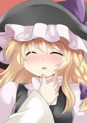  aenobas blonde_hair blush bow braid closed_eyes eyes_closed hammer_(sunset_beach) hat hat_bow kirisame_marisa side_braid single_braid solo touhou witch_hat 