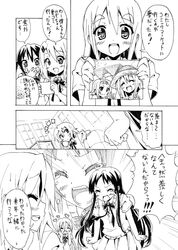  akiyama_mio alternate_hair_length alternate_hairstyle black_eyes black_hair blonde_hair blue_eyes blush brown_hair comic hairband hime_cut hirasawa_yui k-on! kotobuki_tsumugi long_hair monochrome multiple_girls nakano_azusa nome_(nnoommee) open_mouth school_uniform short_hair simple_background skirt smile tainaka_ritsu translated tsundere uniform very_long_hair white_background 