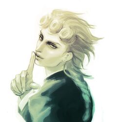  1boy braid curly_hair finger_to_mouth giorno_giovanna gradient jojo_no_kimyou_na_bouken monochrome ooshima solo 