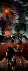  absurdres armor bald black_hair boots clenched_hand crossed_arms dodoria dragon_ball dragon_ball_z dragonball_z facial_hair frieza green_hair highres long_hair long_image male multiple_boys muscle mustache nappa open_mouth pink_skin raditz red_eyes saiyan smile star_(sky) tall_image ulimatos vegeta very_long_hair zarbon 