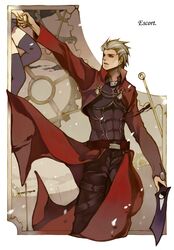  1girl archer fate/stay_night fate_(series) gears grey_hair hand_holding holding_hands irensive sword thigh-highs thighhighs tohsaka_rin toosaka_rin unlimited_blade_works weapon 