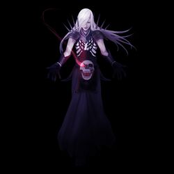  akechi_mitsuhide_(sengoku_basara) gloves long_hair pauldrons ritsu_(heavend) robe sengoku_basara skull solo spikes white_hair 