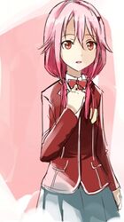  blazer character_request guilty_crown long_hair orange_eyes pink_hair popo_(popstick) school_uniform skirt solo yuzuriha_inori 