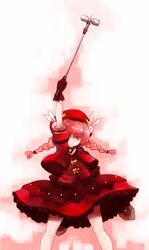  arm_up atsu_mono black_gloves braid frown gloves graf_eisen hat lyrical_nanoha mahou_shoujo_lyrical_nanoha mahou_shoujo_lyrical_nanoha_a's mahou_shoujo_lyrical_nanoha_a's red_eyes red_hair redhead skirt solo twin_braids vita 