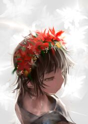  1girl absurdres black_hair brown_eyes flower head_wreath highres namayon school_uniform serafuku short_hair to_aru_kagaku_no_railgun to_aru_majutsu_no_index uiharu_kazari 