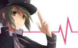  angel_beats! green_hair hat male naoi_ayato sakagami_(kyou_x) salute school_uniform short_hair solo yellow_eyes 