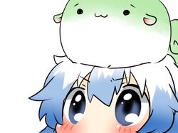  :3 animal_ears bad_id blue_eyes blue_hair chibi kamishirasawa_keine kamishirasawa_keine_(hakutaku) long_hair rebecca_(keinelove) solid_circle_eyes solo sukusuku_hakutaku touhou white_background 