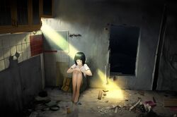  barefoot black_hair original short_hair signed 